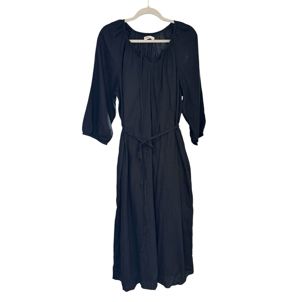 Sonoma Goods For Life Dress Sz L Black 3/4 Sleeves Midi Linen-Blend Women's NWT